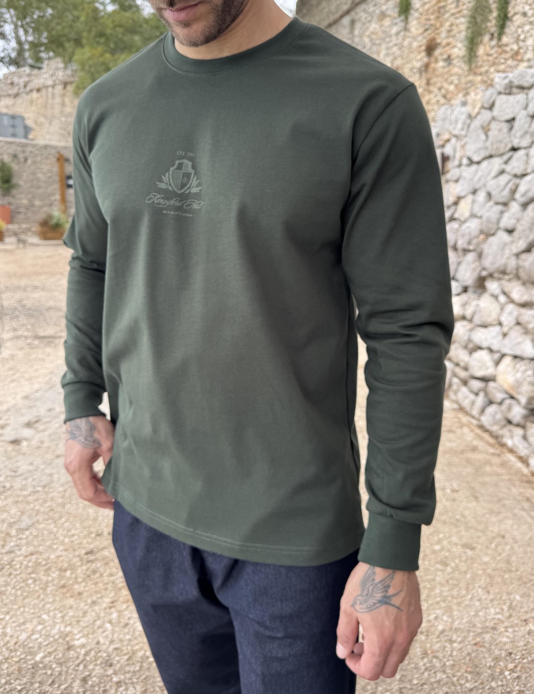 Everbest ανδρική κυπαρισσί μακρυμάνικη μπλούζα με τύπωμα Plus Size 271024K